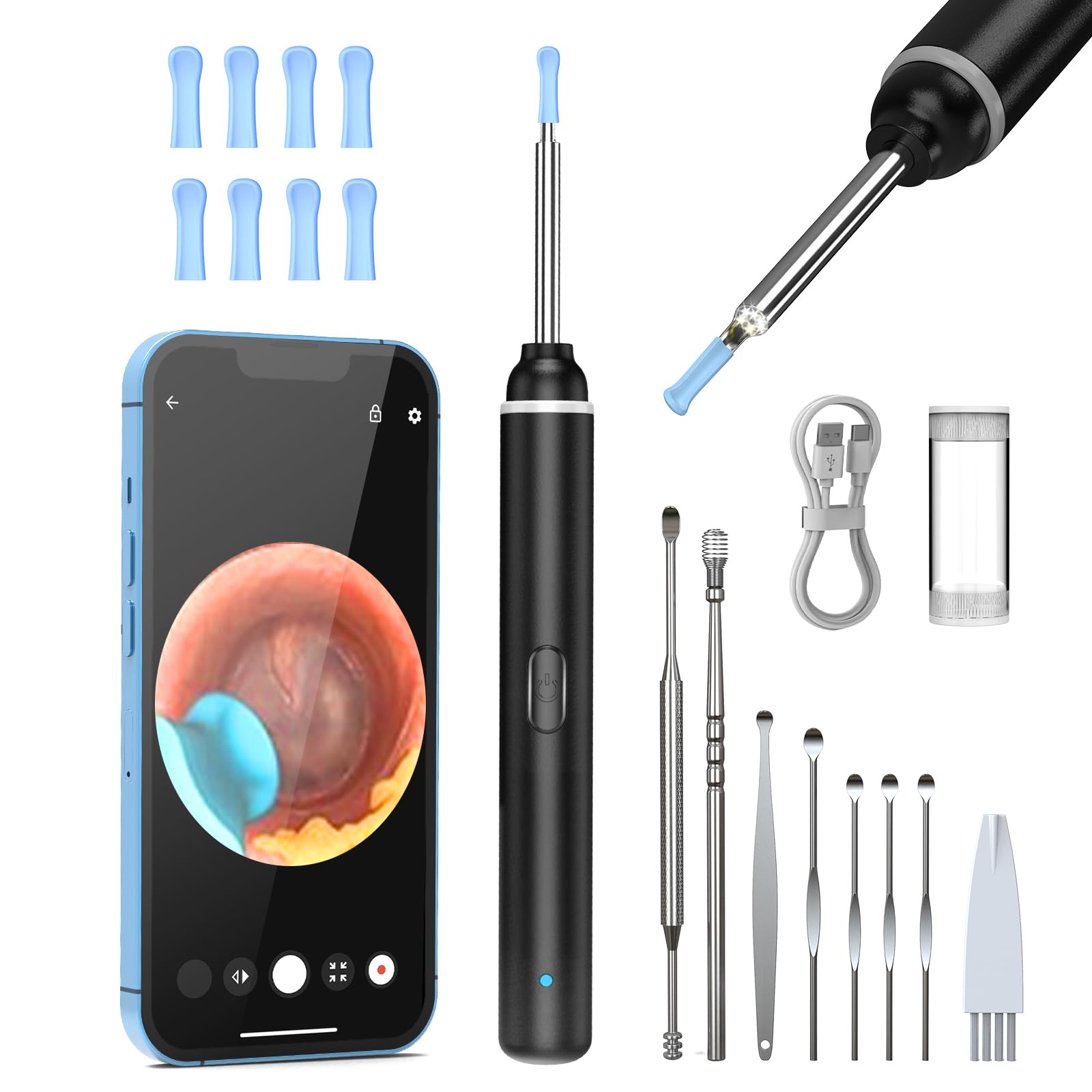 Ohrenschmalz Entferner Otoskop, AZHE 1920P Wifi Ohrenreiniger, 3,0mm Ohrreiniger IP67 Wasserdicht, Wifi Ohr Reiniger Für iPhone, iPad Und Android-Smartphones (Schwarz)