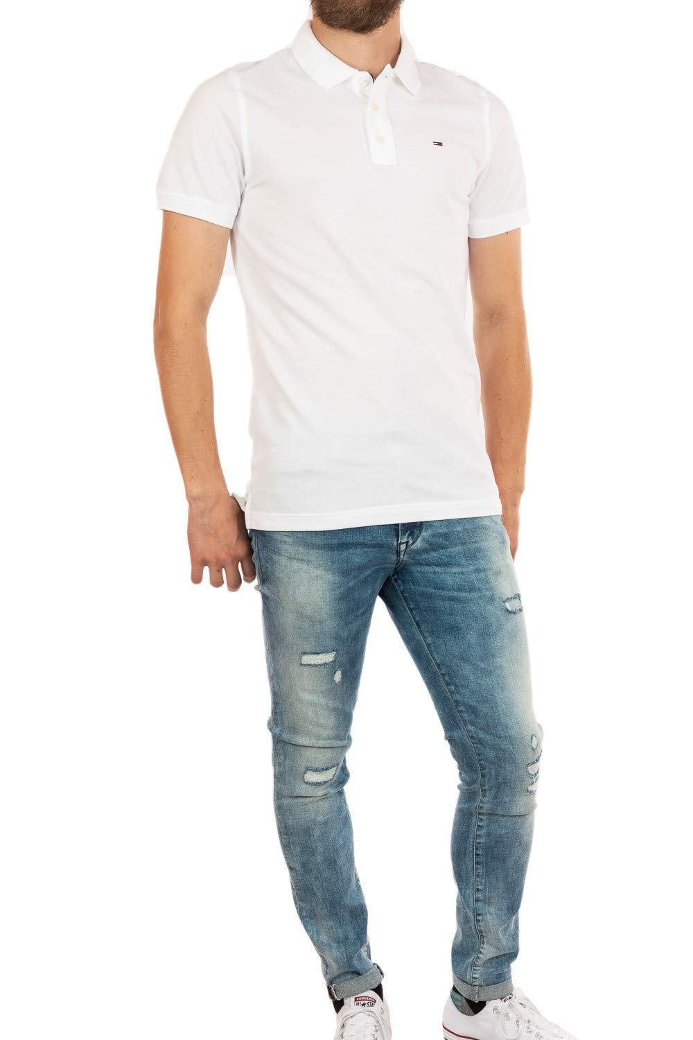 Tommy Jeans Organic Cotton Fine Pique Slim Polo, Classic White, M Uomo