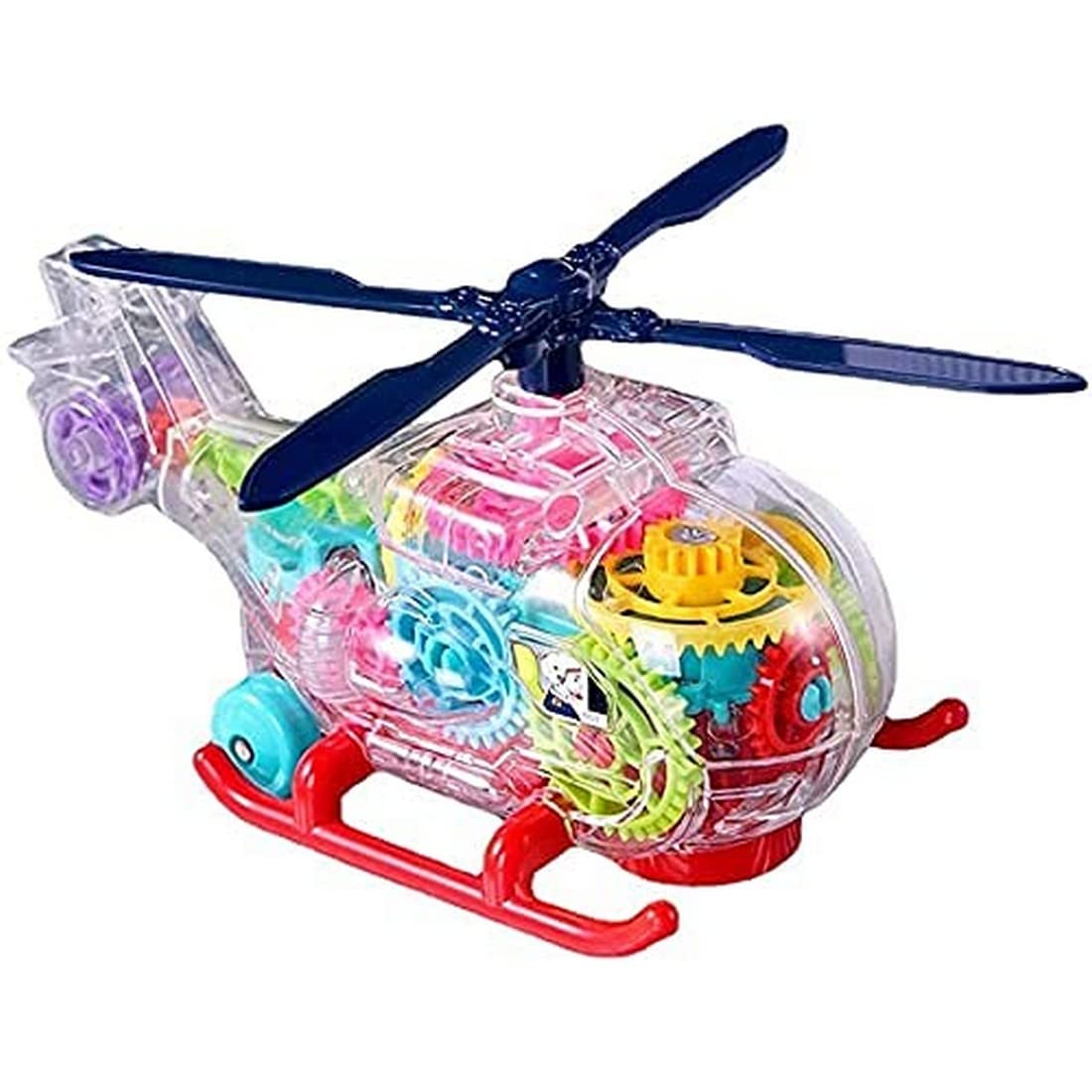 Yopram Sales Concept Musical Helicopter Toy for Kids, 3D Bus with 360 Degree Rotation, Gear Transparent Light &Sound Effects Boys Play Set and Lights Car 2-5 Year Kids Baby (Transparent)
