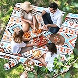 Picnic Blanket 80''x80'' Extra Large Outdoor Blanket, Waterproof Beach Blankets, Foldable Picnic Mat for Camping, Grass, Park, Travel - TribalOrange
