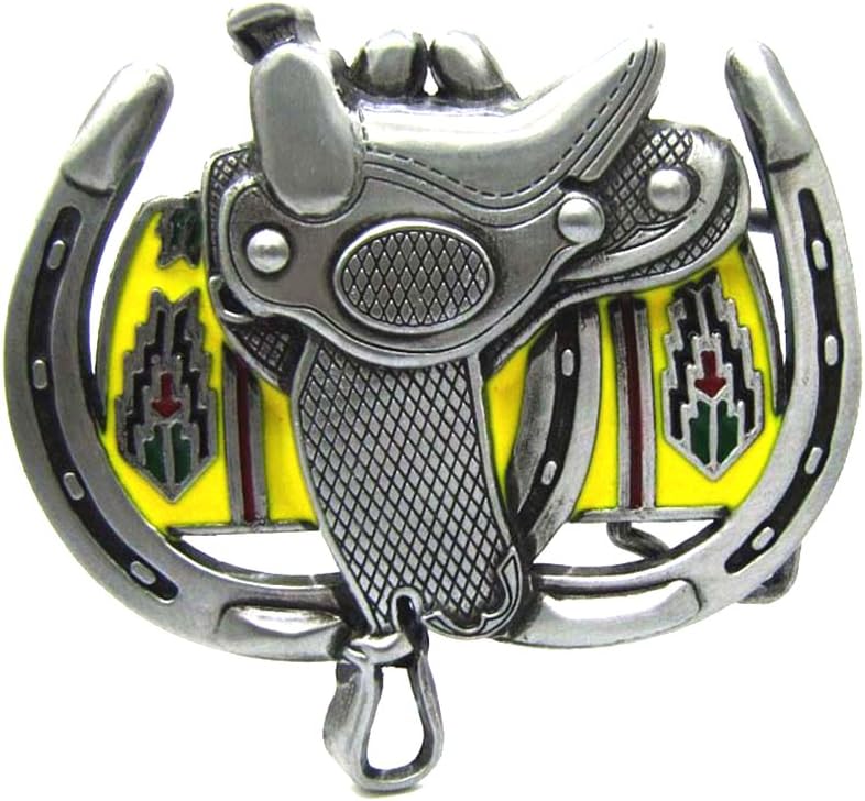 Western Cowboy Big Horse Saddle Horseshoe Heavy Metal Belt Buckle for Men, Multi, average