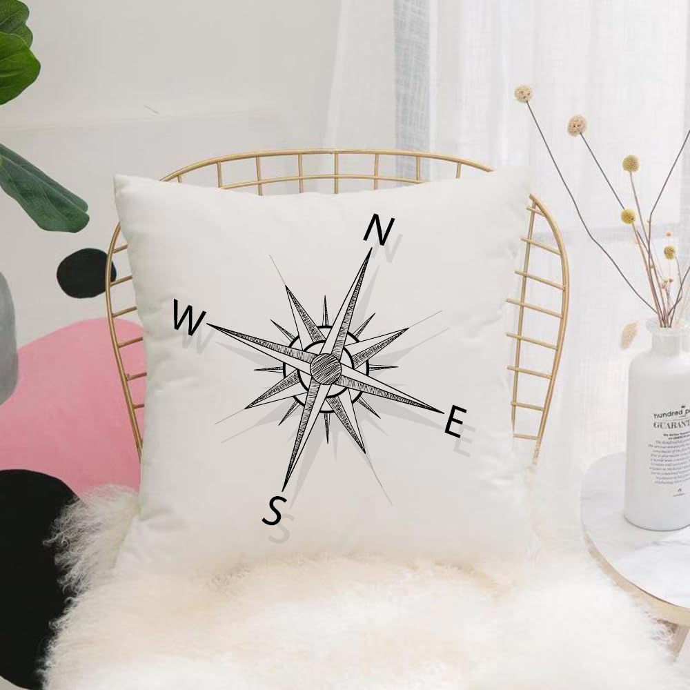 HYMSXW Cushion Cover,Throw Pillow Case Home Decorative for Living Room Bedroom Sofa Chair 20X20 Inch,wind rose compass silhouette against white background abstract art,Pillowcase 50X50cm