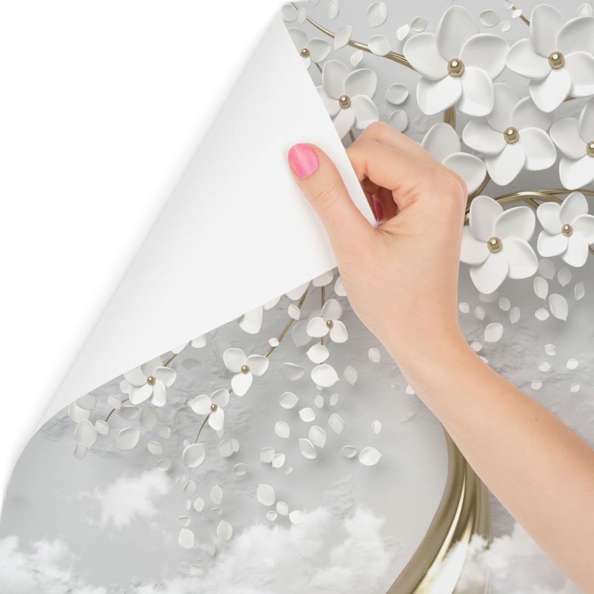 Muralo Tapete Vlies 3D, abstrakter Baum, weiße Blumen - 360x240 cm | Beeindruckendes 3D-Design, hochauflösender Druck - ideal für Wohnzimmer und Schlafzimmer, Ein außergewöhnliches Raumerlebnis