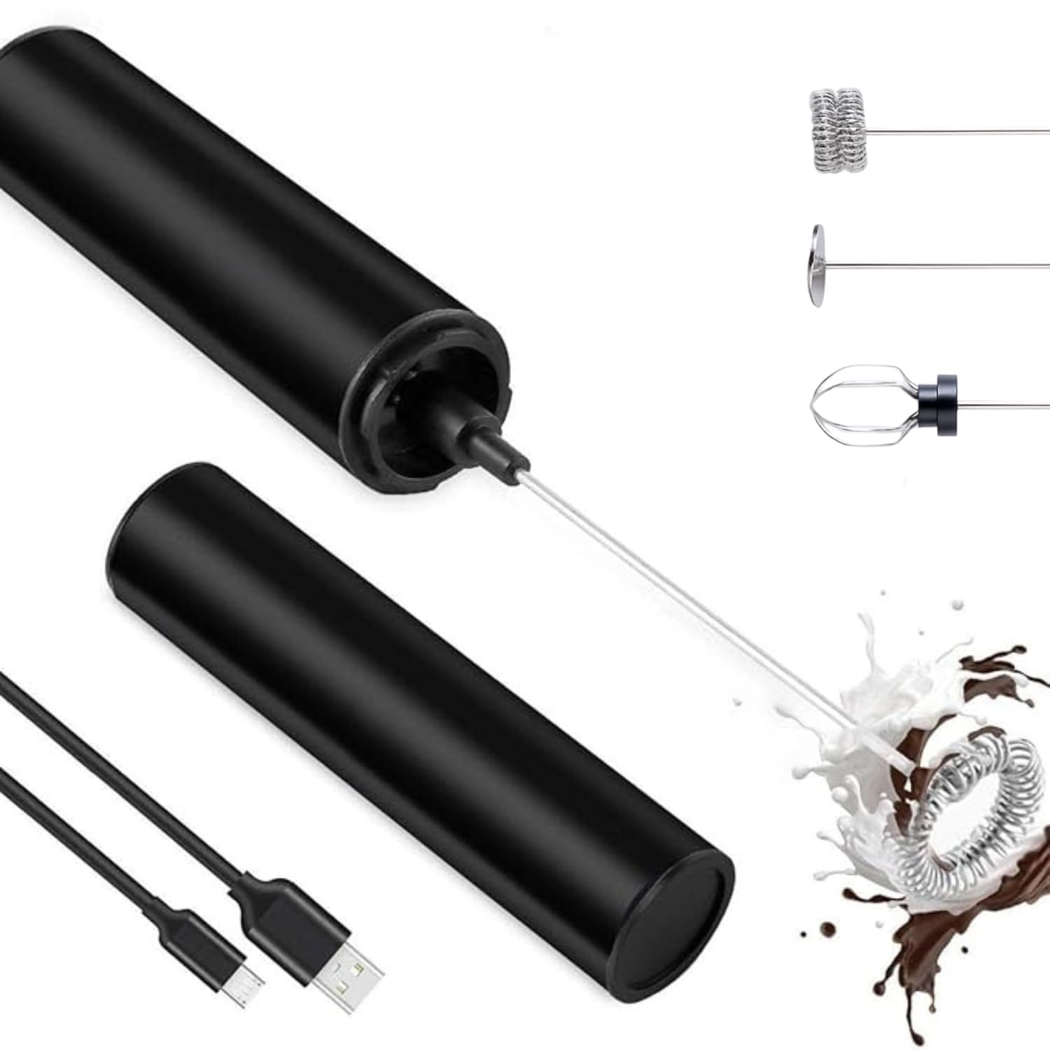 InstaCuppa Travel Milk Frother Hand Held Electric Coffee Beater with Rechargeable Battery USB Charging Cable, Travel Casing (Black)