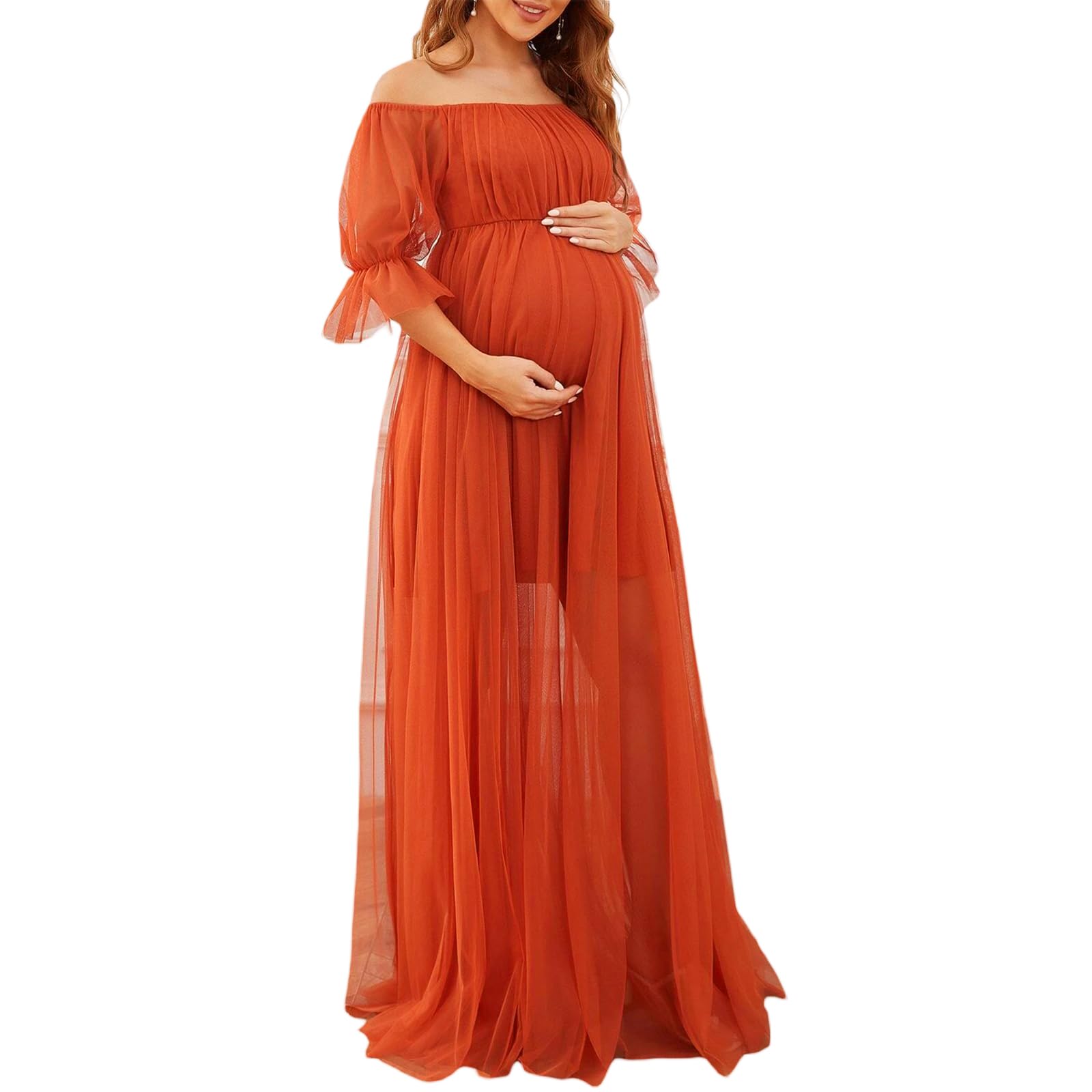 Photographie Robe de maternité épaules dénudées Dentelle Baby Shower Robe de mariée enceinte