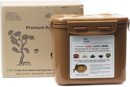Crazy Korean Cooking Premium Kimchi, Sauerkraut Fermentation and Storage Container with Inner Vacuum Lid, Sandy Brown, 0.9 gallon 3.4 L 0.9 Gal 3.4L - 1 PACK