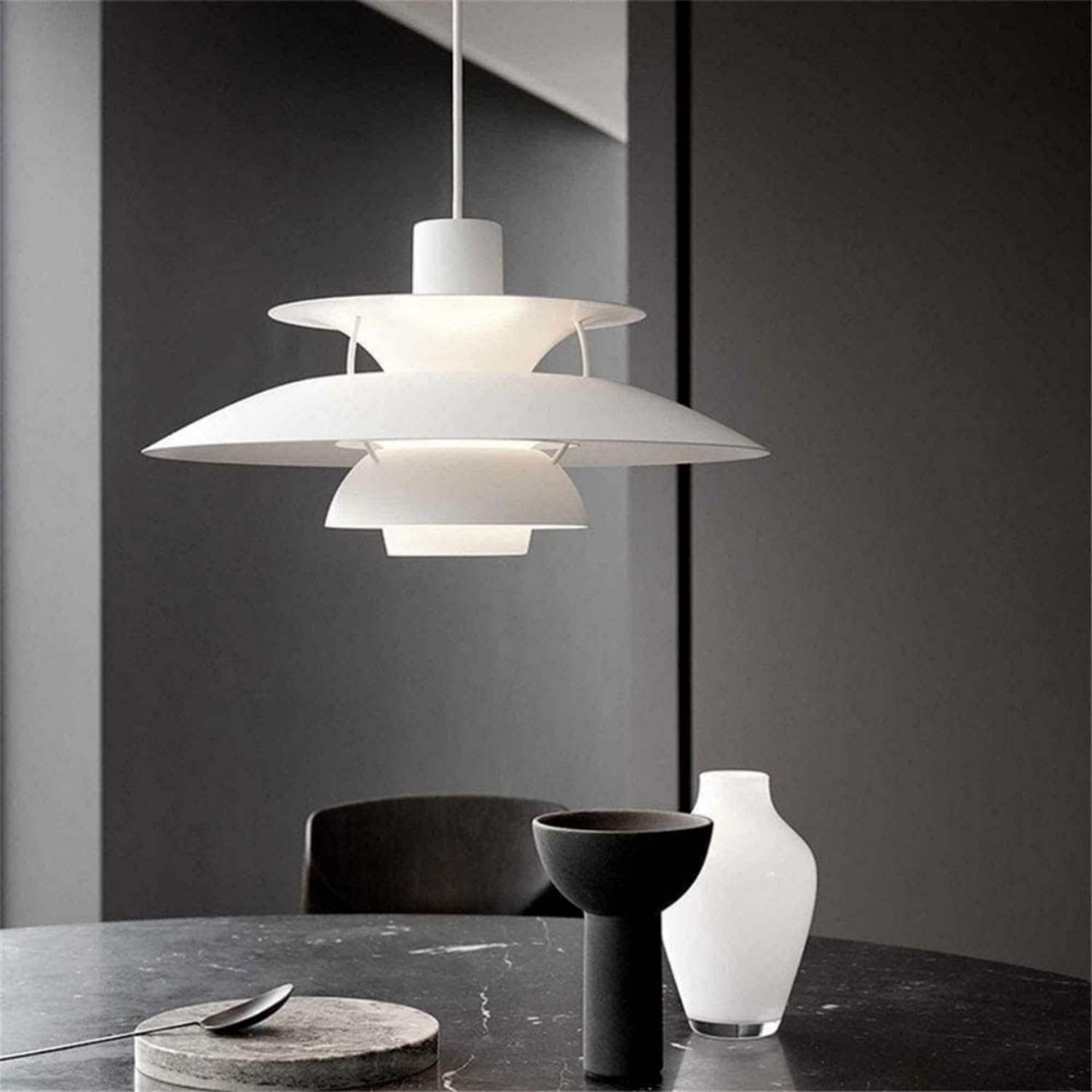 Pendelleuchte Esstischlampe Kronleuchter Moderne Hängelampe 40CM Weiß | Verstellbarer Schnur,Blendschutz mit E27 Sockel,Ideal für Kücheninsel,Esszimmer, Wohnzimmer und Schlafzimmer