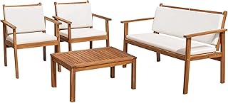 Flamaker Patio Furniture 4 Piece Outdoor Acacia Wood Patio Conversation ...