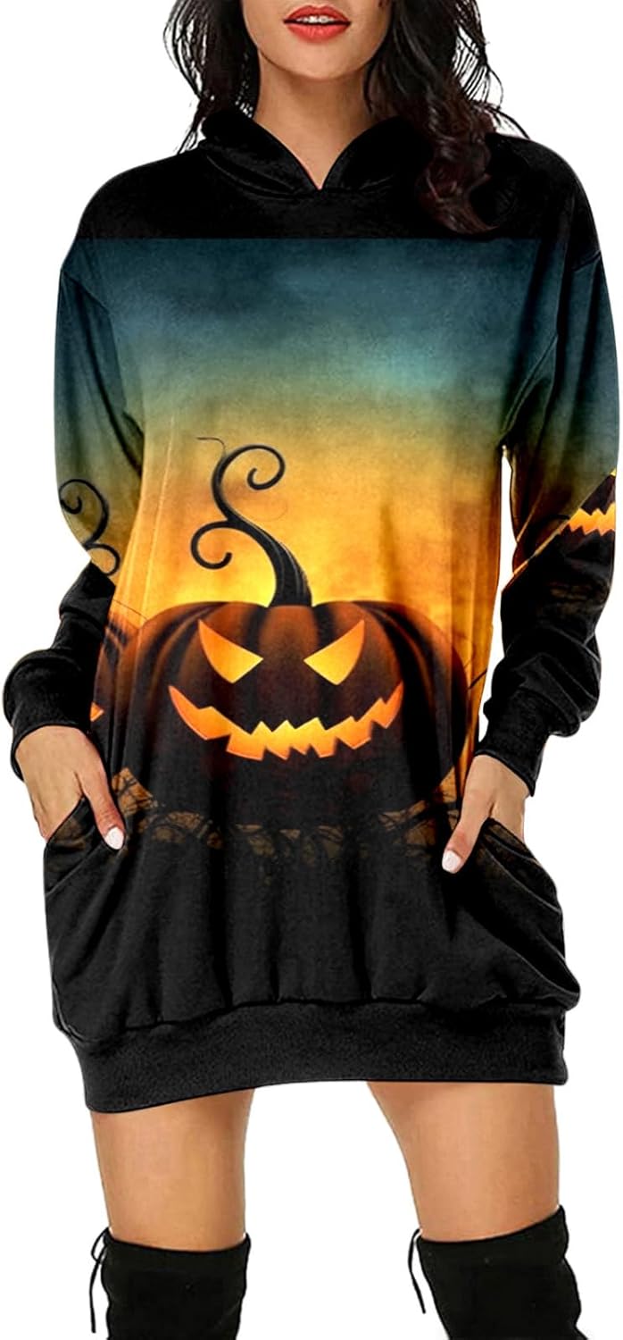 WVONIF Robe Halloween Femme Manches Longues Imprimé Sanglant