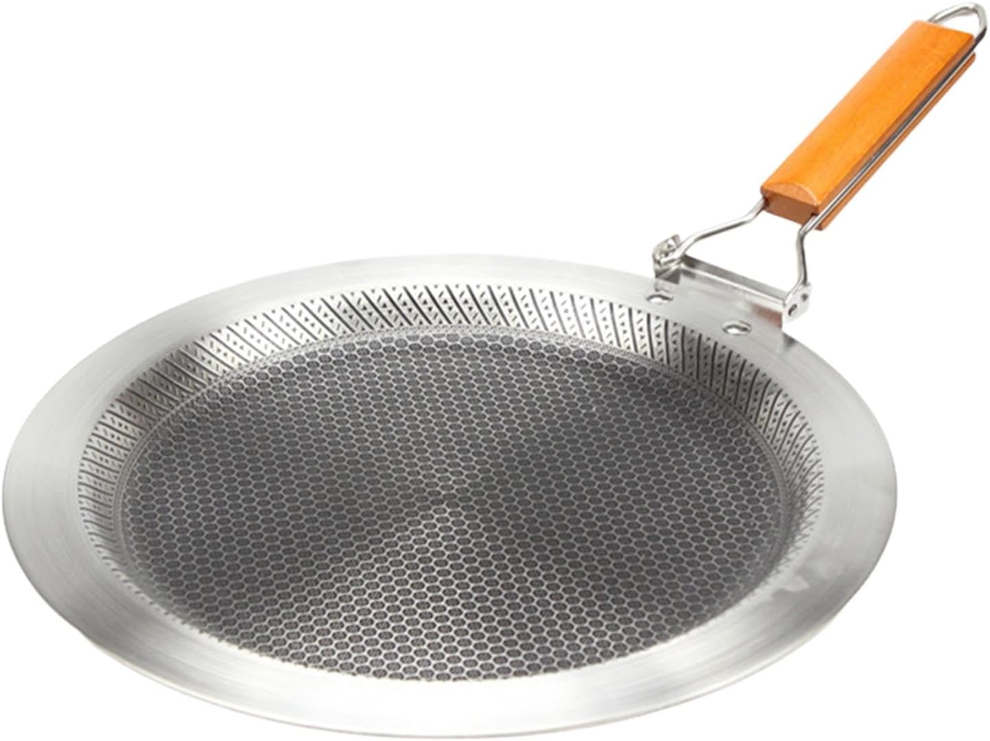 Stainless Steel Crepe Pan Nonstick Tortilla Griddle Flat Skillet Honeycomb Plate Foldable Handle Suitable for Camping Picni, 34cm