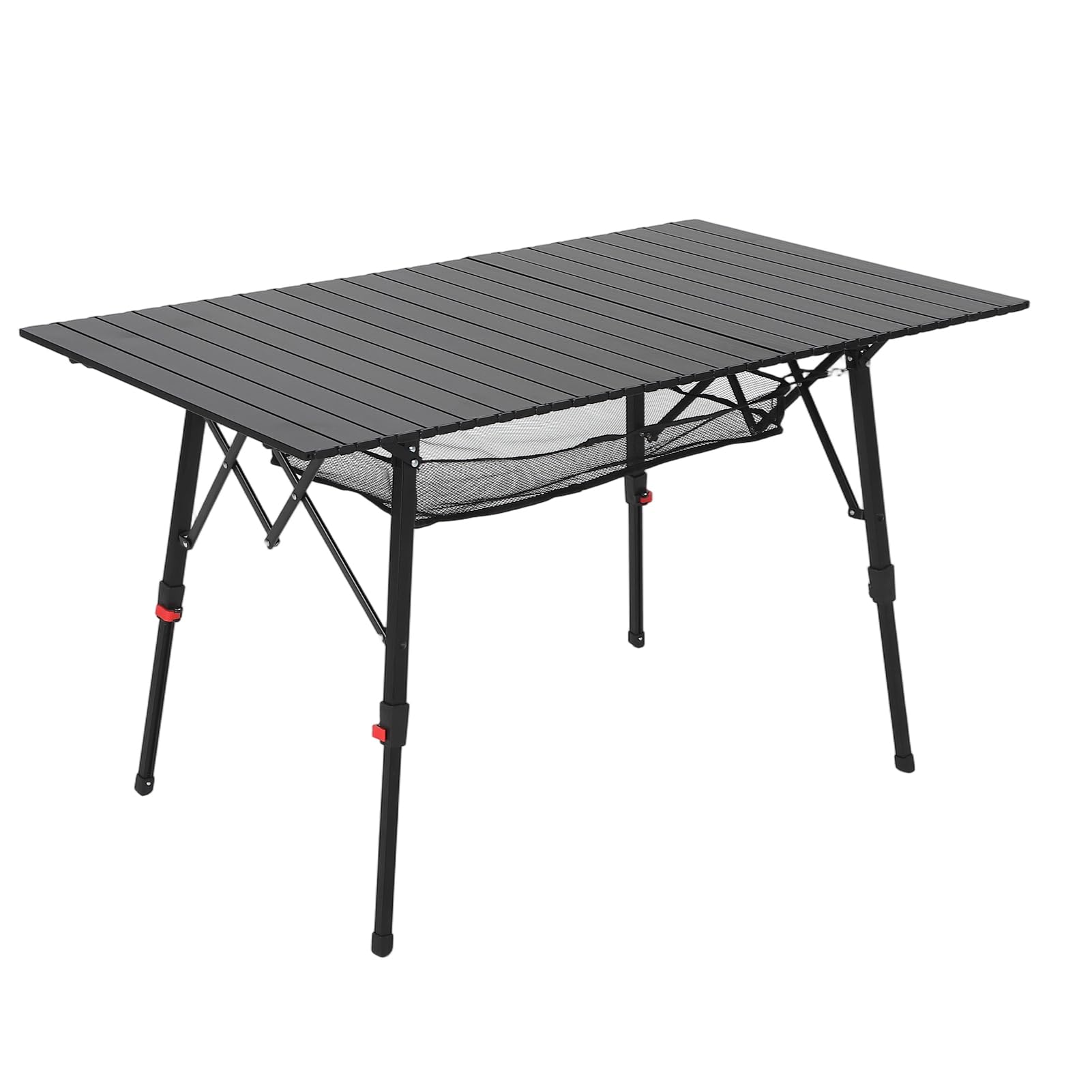 HAUSPROFI Table de camping pliable avec cadre en aluminium - Plateau de table enroulable - Réglable en hauteur - 120 x 70 cm - Jusqu'à 100 kg - Avec sac de transport avec sangle de transport et sac en