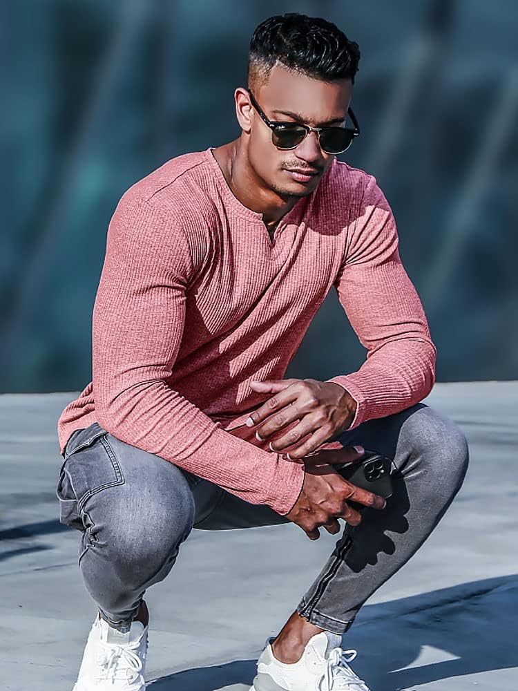 Muscle Cmdr Men's Henley Long&Short Sleeve T-Shirt Slim Fit V Neck Shirts Stretch Tee Casual Underwear Athletic Medium Weight - Image 3