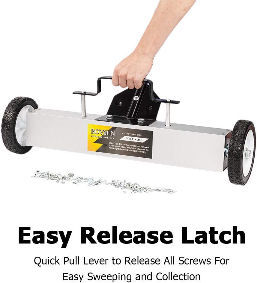 Heavy Duty Magnetic Floor Sweeper 24" XL Wide Pick Up Roller Push Broom Tool Widely Used in Factory Workshops, Highways, Airport Runways, Home Lawns