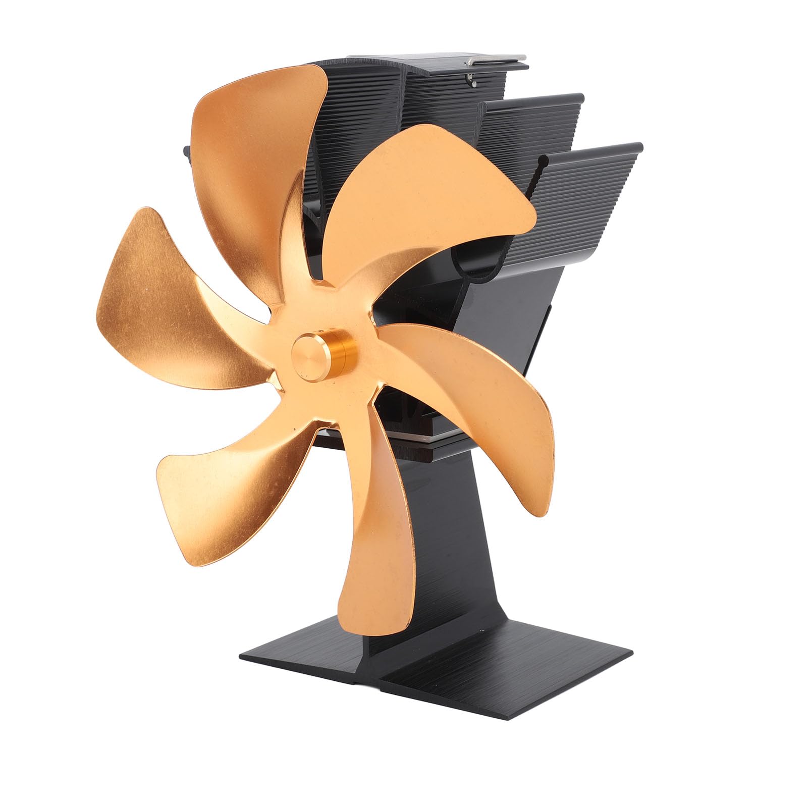 Jiawu Ventilatore per Stufa a Legna, Ventilatore Termico Alimentato a Calore a 6 Pale Circolazione Efficiente, Superiore per Stufa in Lega di Alluminio Silenzioso con Design della Maniglia per (GOLD)