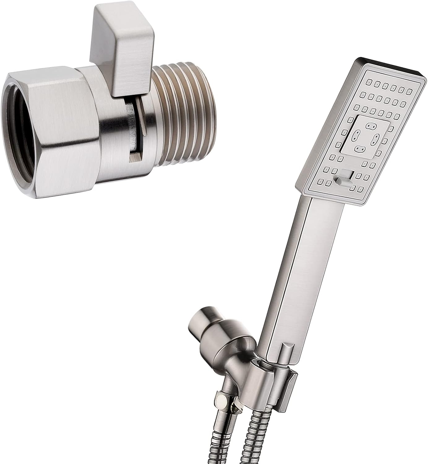 BRIGHT SHOWERS Handheld Shower Head Set and Matching Brass Shower Head Shut Off Valve with Handle Lever