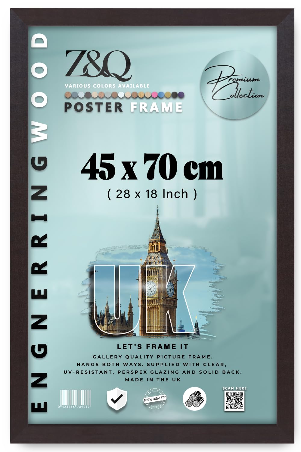 Z&Q - Rectangle MDF (45 x 70 CM) Picture Frame | For Wall Décor 28 x 18 Inch Frame with Wood Finish for Home Decor [ Mahogany ]
