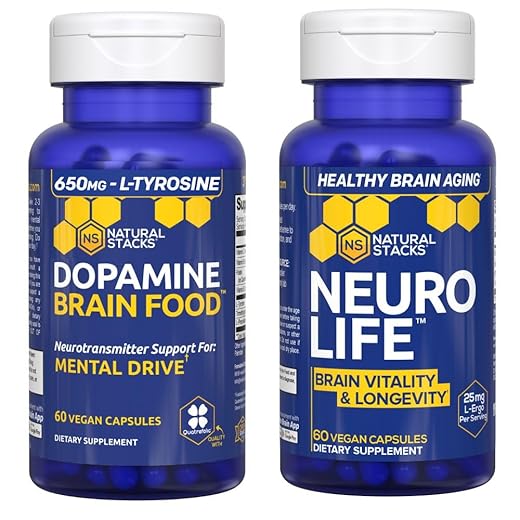 NATURAL STACKS NeuroLife + Dopamine Brain Food Bundle - Supports Mental Drive & Brain Longevity* - 120 Total Capsules