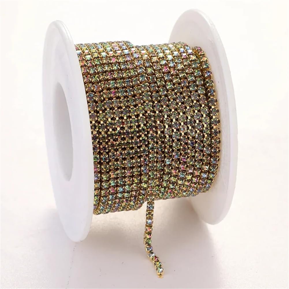Rhinestone Chains Dense Fancy Chain Apparel Sewing Glass Rhinestone Cup Chain with Colorful Base Blue Opal SS6(2mm)-10yards