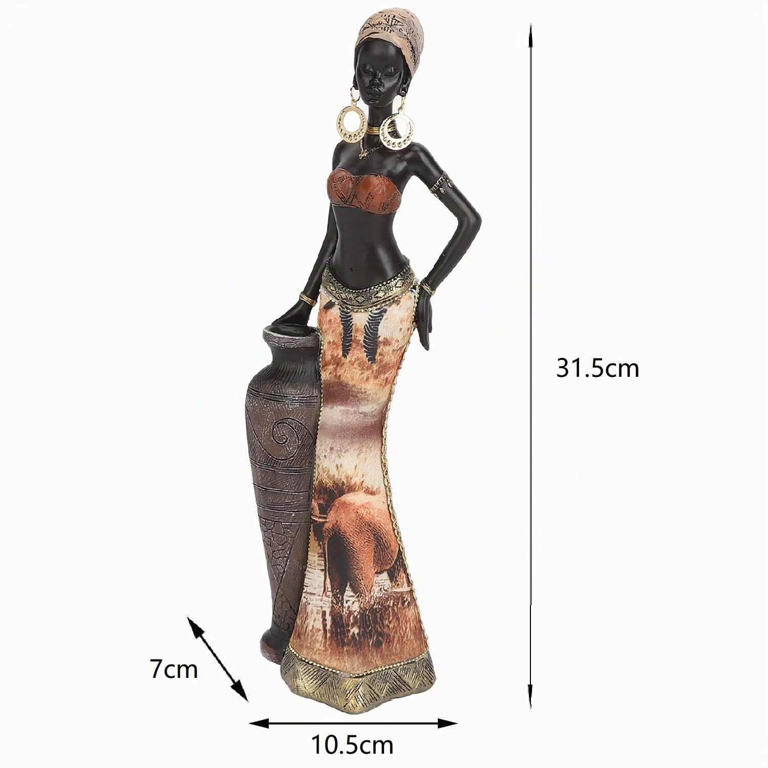 Tissting Afrikanische Deko Kunst Figur mit Hoher Vase, 32cm Harz Tribal Lady Statue Handgefertigt Afrika Weibliche Schlagzeuger Skulptur für Schreibtische Dekoration, Sammlung Geschenke(#2)