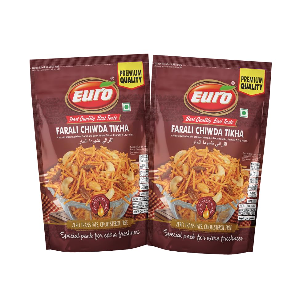 Euro Farali Chiwda Tikha Namkeen - 350gm Pack of 2 | Fasting Special Sweet & Spicy Potato Sticks & Dry Fruits | Indian Upvaas Snacks Healthy Snacks | Vegan & Guilt-Free (B0CWL9JWDH) Amazon Price History, Amazon Price Tracker