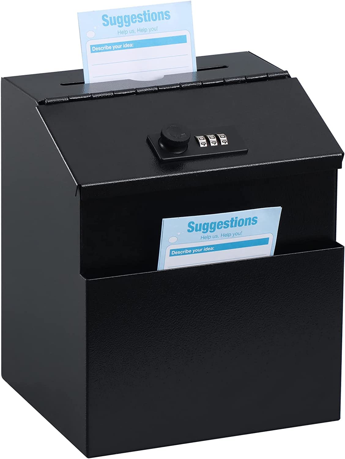Suggestion Box with combination number Lock Metal Wall Mounted Ballot Box, Steel Donation and Collection Drop Box with wide Slot, 8.5H x 6W x 7.3L Inch comment and office management ideal box — image 1