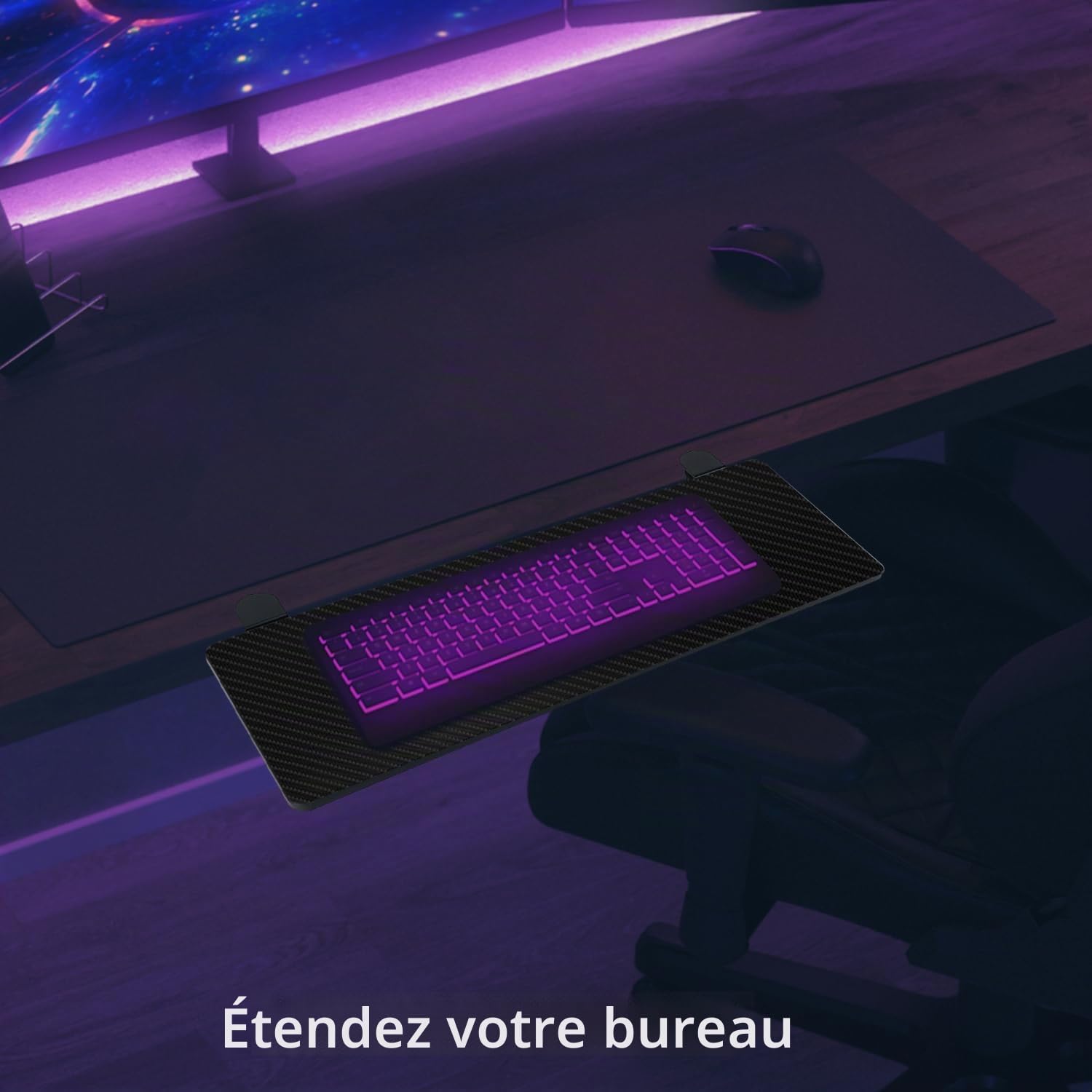 QWORK® Plateau d'extension de Bureau Ergonomique, Plateau d'extension de Bureau Pliable, 64 x 24 cm, Conception à Pince, pour la Maison et Le Bureau