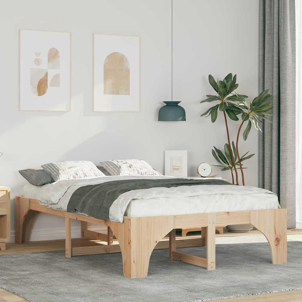 Marco de Cama en el Suelo de Madera Maciza de Pino Marrón Estructura de Perfil Bajo para Dormitorio Moderno Minimalista y Funcional con Ensamblaje Fácil y Diseño Eficiente