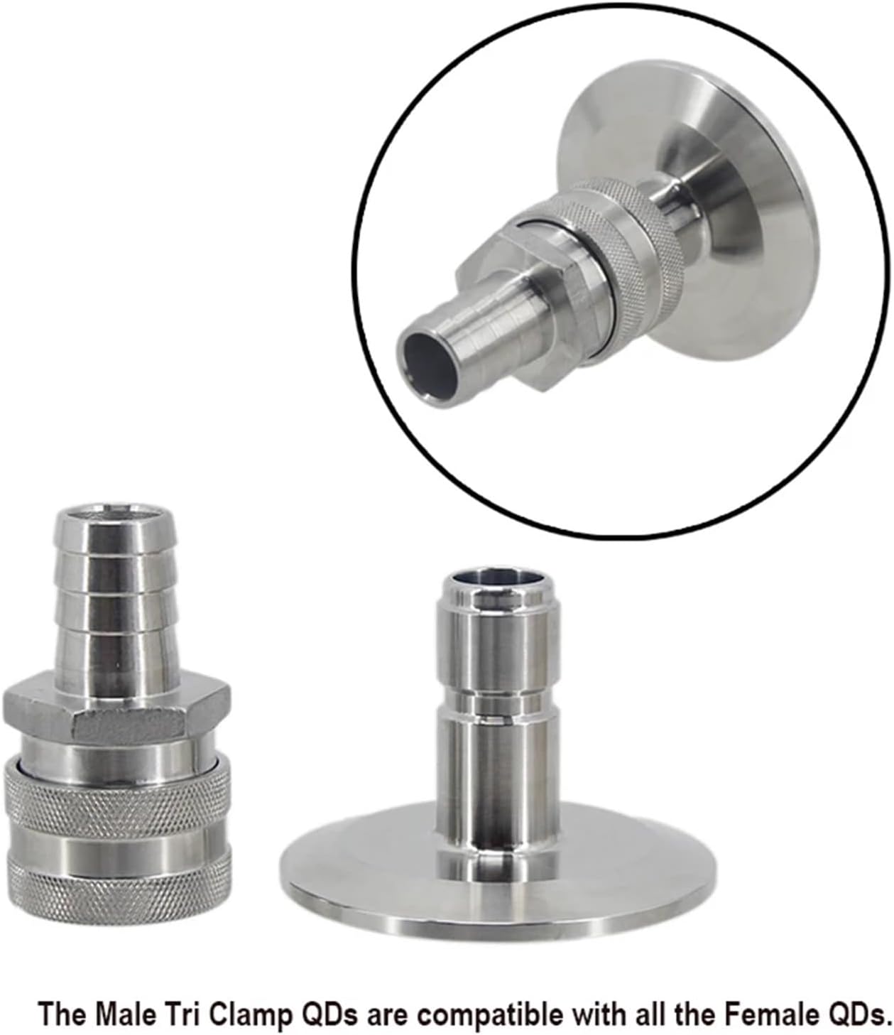 Homebrew Beer 3/4" 1.5" 2" 3" Tri Clamp Quick Disconnect 304 Stainless Steel Ball Lock Style 1/2" Full Port Sanitary Fitting(3TC Male)