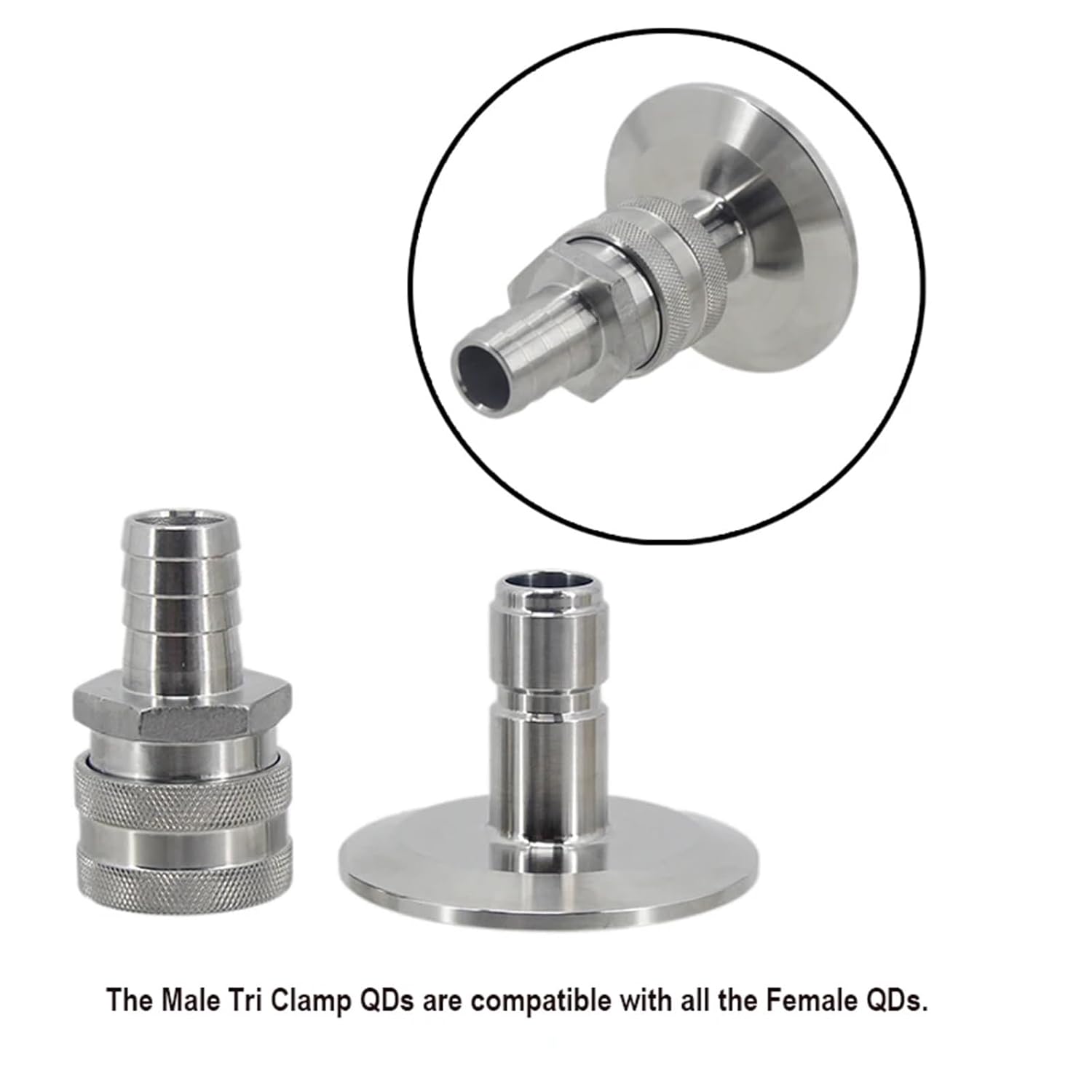 Homebrew Beer 3/4" 1.5" 2" 3" Tri Clamp Quick Disconnect 304 Stainless Steel Ball Lock Style 1/2" Full Port Fitting(3TC Male)