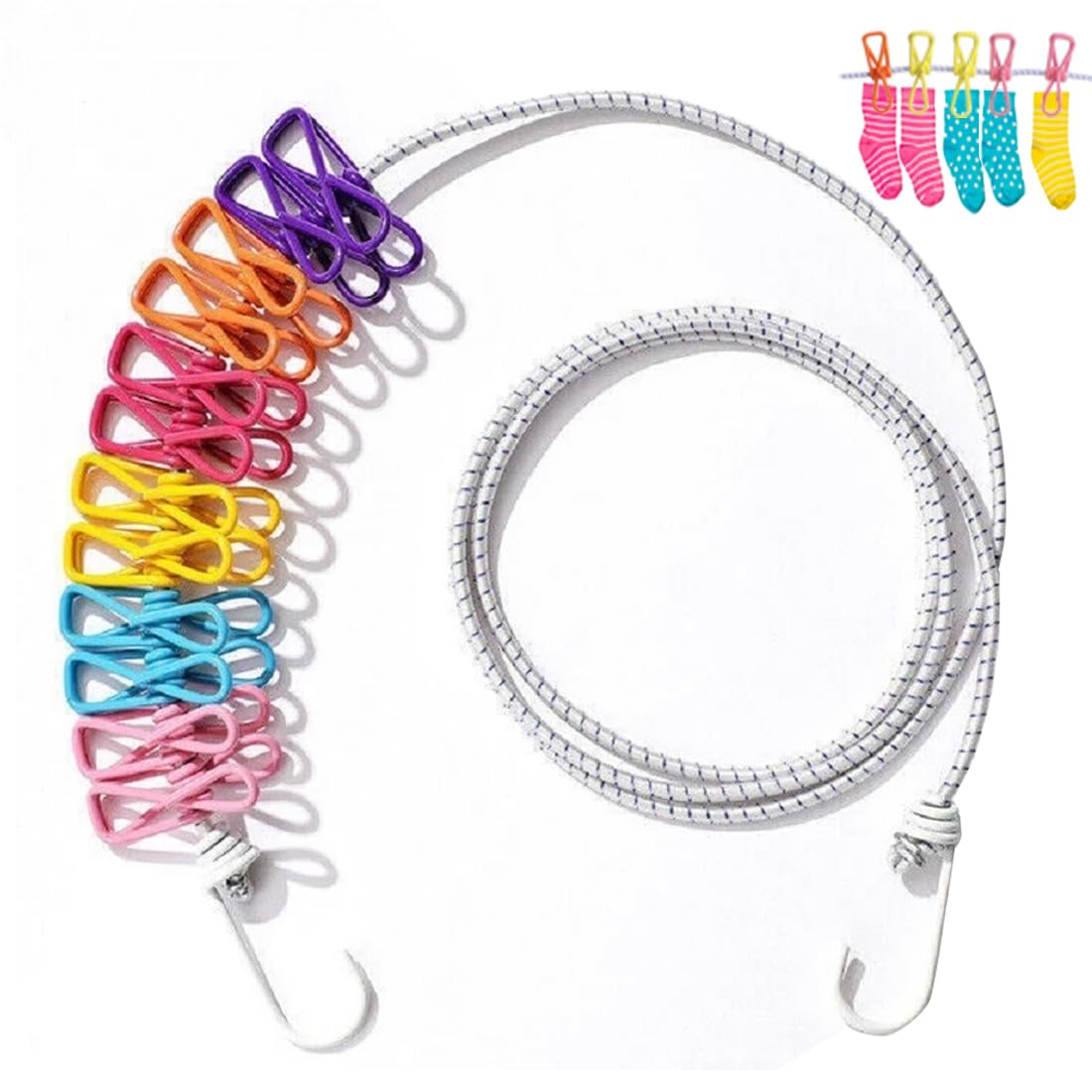 Fitspi Colorful Travel Washing Line, Portable Camping Washing Line With 12 Pegs, Elastic Retractable Clothesline For Indoor Laundry Drying Clothesline,Outdoor Camping Accessories