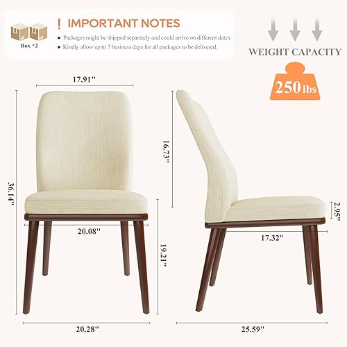 Miniatura 2 de Juego de 4 sillas de comedor de madera, sillas tapizadas de tela moderna con patas de madera para cocina, comedor y cafetería, color beige