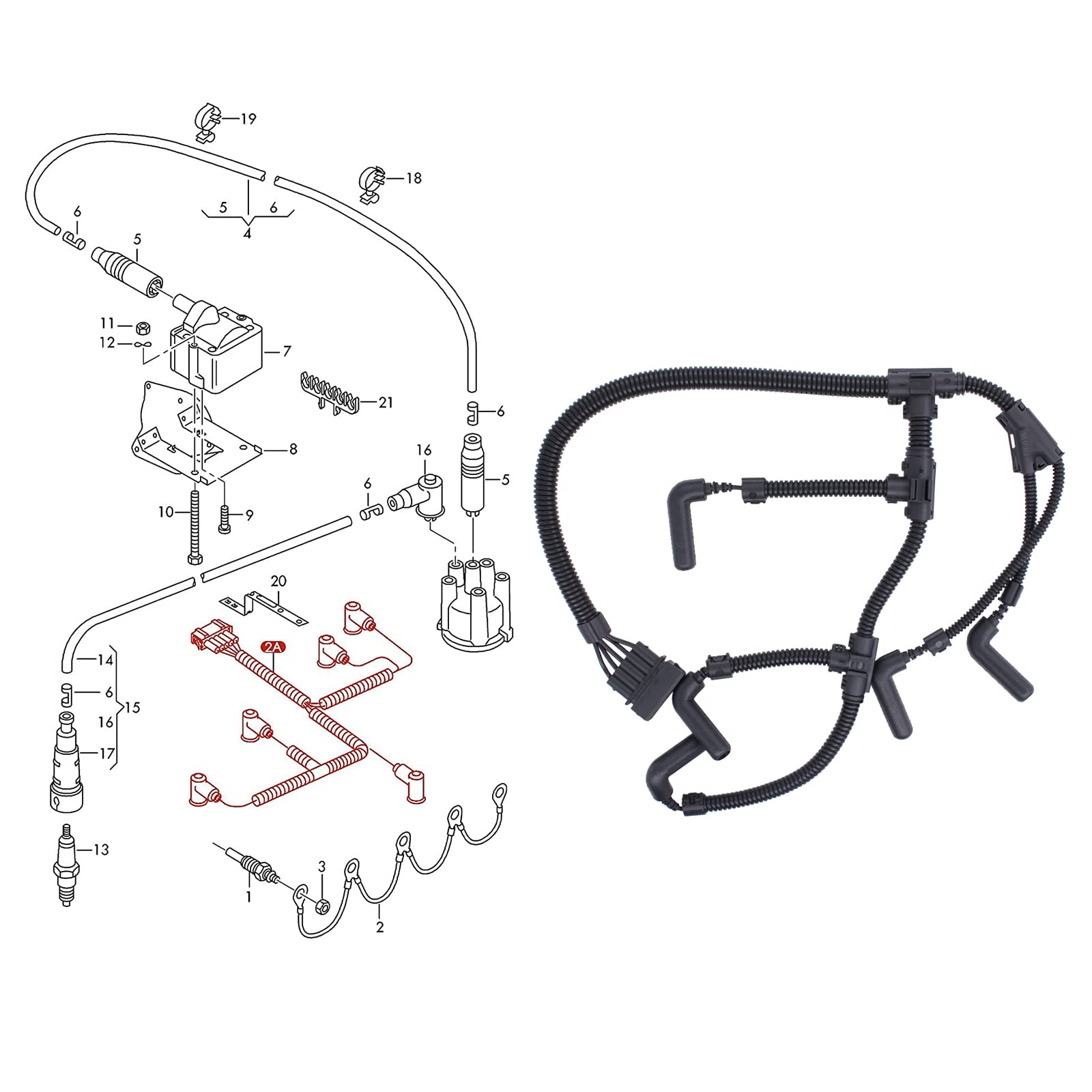 Doo Engy Glühkerzenverbinder Glühkerzenkabelbaum Glühkerze Stecker Leitung für Transporter T4 2.5 TDI 1995-2003 2515 Zylinder Diesel TDI Motor