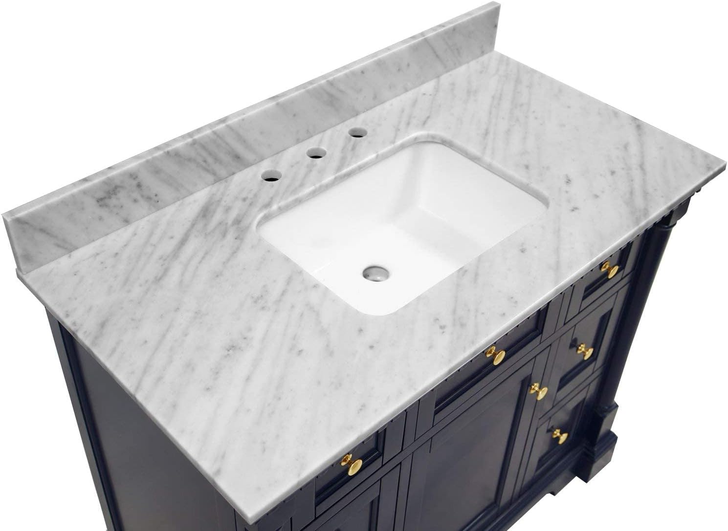 Kitchen Bath Collection Sydney 42-inch Bathroom Vanity (Carrara/Royal Blue): Includes Royal Blue Cabinet with Authentic Italian Carrara Marble Countertop and White Ceramic Sink