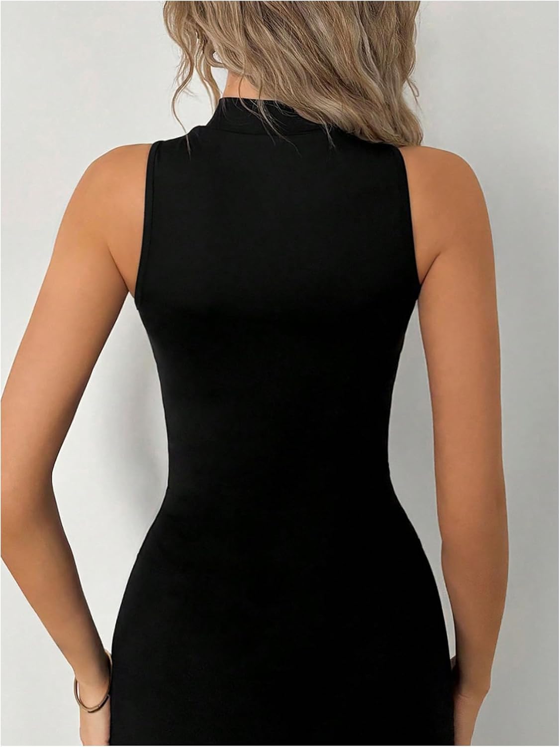 Milumia Women's Sleeveless Sheer Mesh Bodysuit Mock Neck Cut Out See Through Tank Top - Image 3