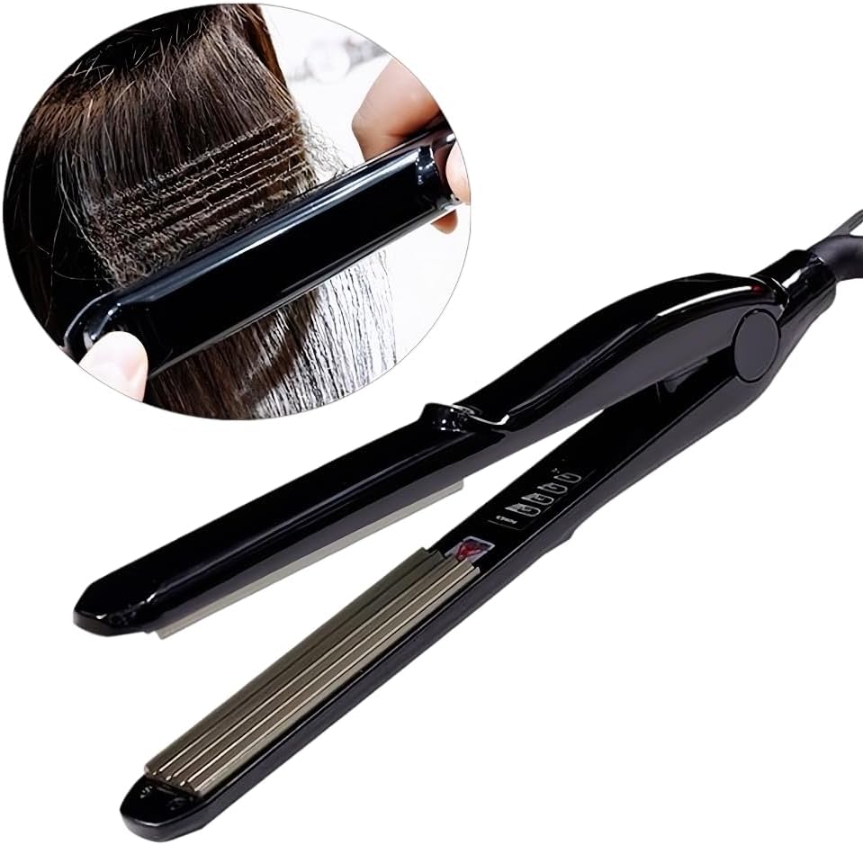 Mini Hair Crimper Small Wave Curling Iron Ceramic Straightener Crimping Iron Tool Plate Corrugated for Women Girls Short Long Hair Volumizing Fluffy Hairstyle (Black)