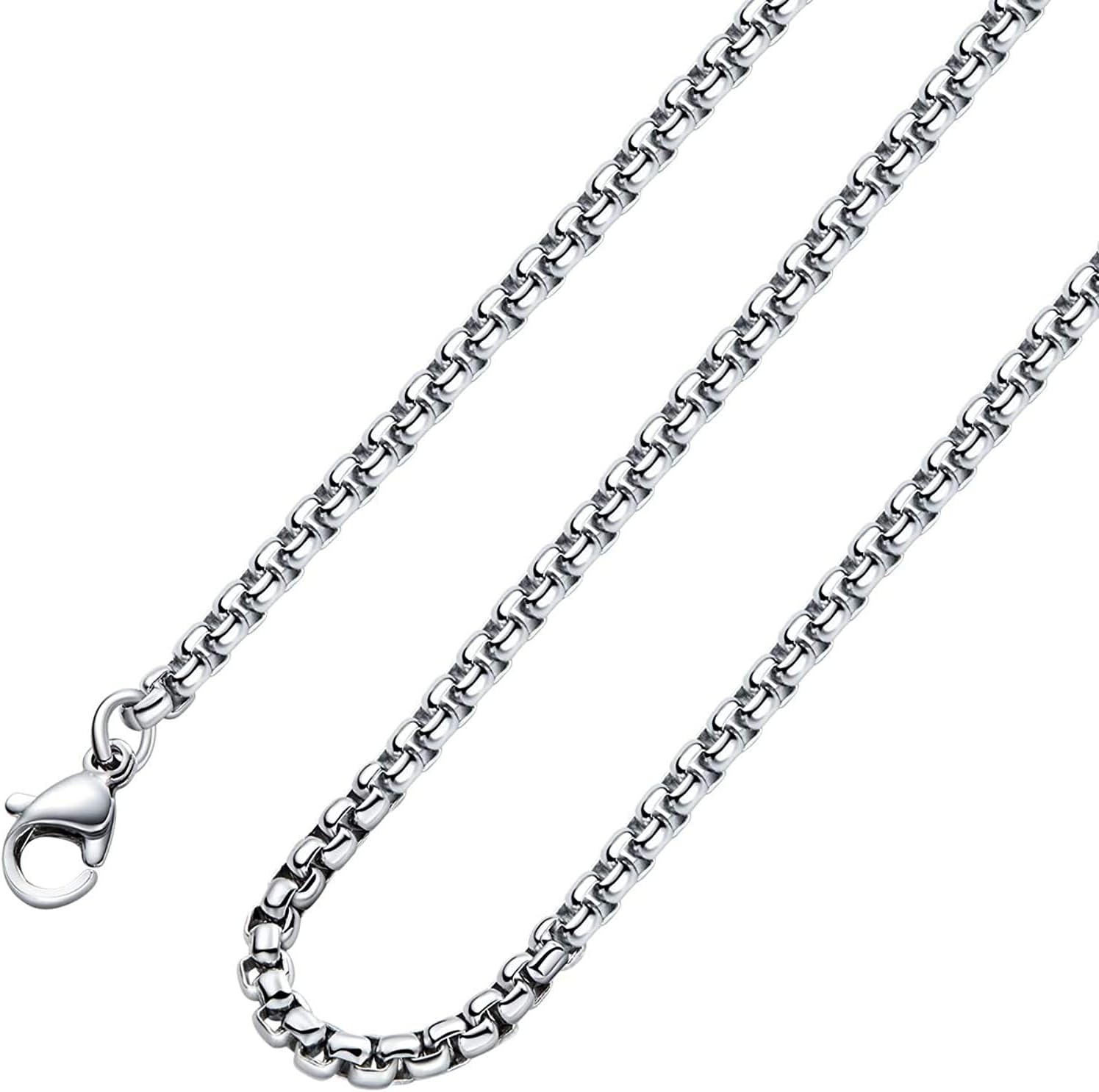 Square Rolo Chain Necklace Stainless Steel Round Box Necklace for Men & Women