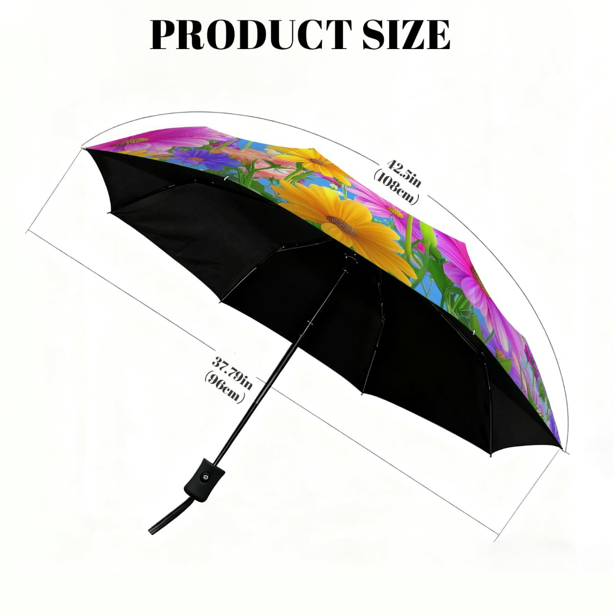 Ombrello pieghevole con fiori colorati, ombrello da viaggio, compatto, antivento, impermeabile, con protezione UV, rivestimento nero, leggero, 8 costine, portatile, per pioggia e sole