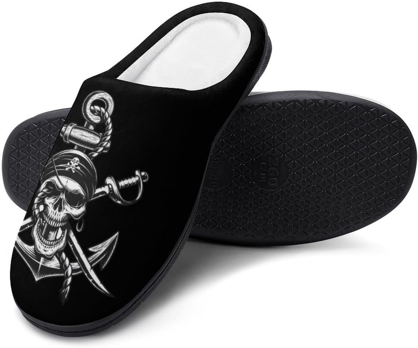 Pirate Skull Swords Anchorss Women's House Slippers Memory Foam Warm Shoes Spa Rubber Sole Indoor Outdoor