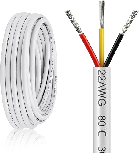 Miniatura 90 de Cable de calibre 18 de 20 pies, 3 conductores, cable eléctrico de 18 AWG, cable de cobre estañado trenzado sin oxígeno 18/3, cable de bajo voltaje