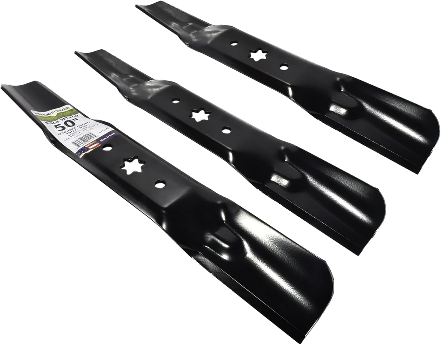 MaxPower 561558B 3 Blade Set for 50” Cut MTD, Cub Cadet, Troy-Bilt, Craftsman, Replaces OEM no. 942-05052A, 742-05052A, CMXGZAM110155