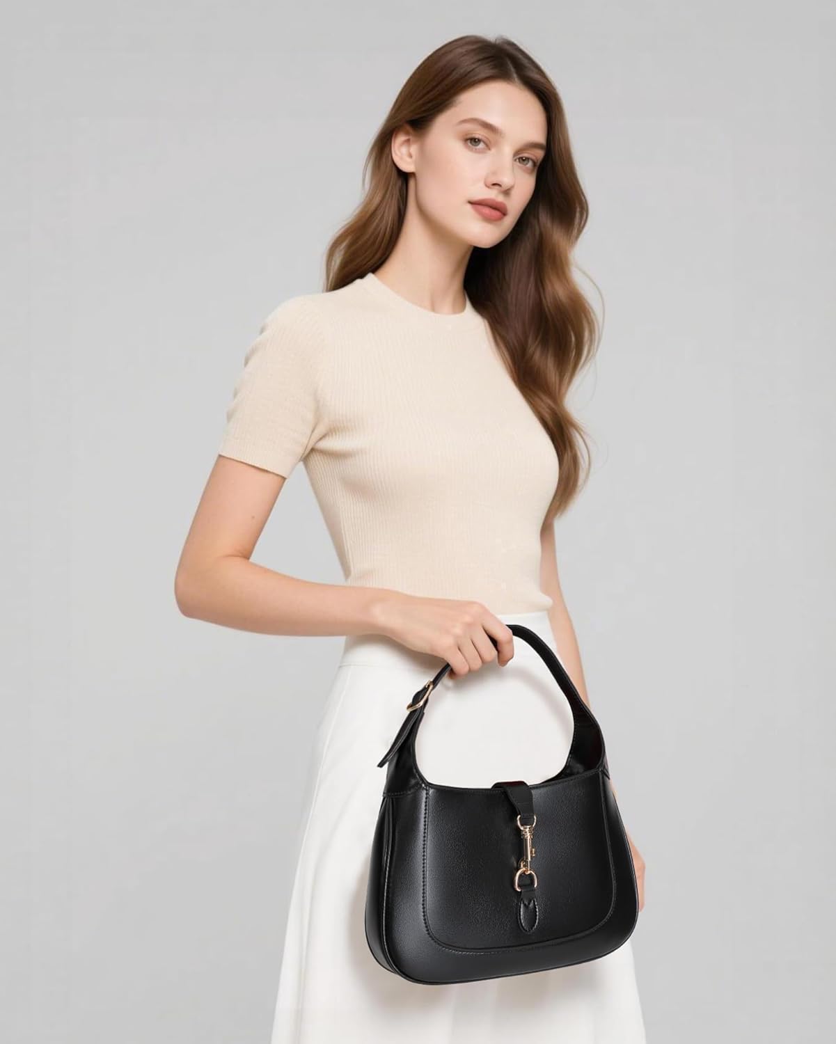 BAVERGE Shoulder Bag for Women, Soft Vegan Leather Purse Trendy Hobo Handbag Small Crossbody Bag with Adjustable Strap - Image 2