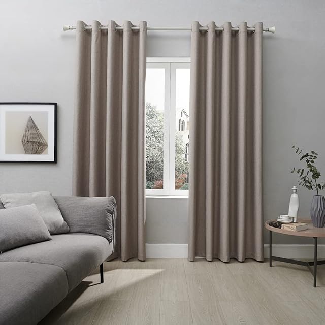 Coastline Textured Veiny Woven Thermal Blackout Eyelet Curtains (Beige, 66x54)