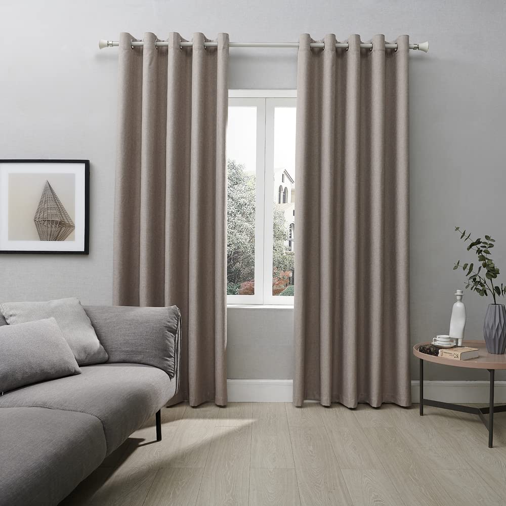 Coastline Beige Textured Veiny Woven Thermal Blackout Eyelet Curtains (, 90X90)