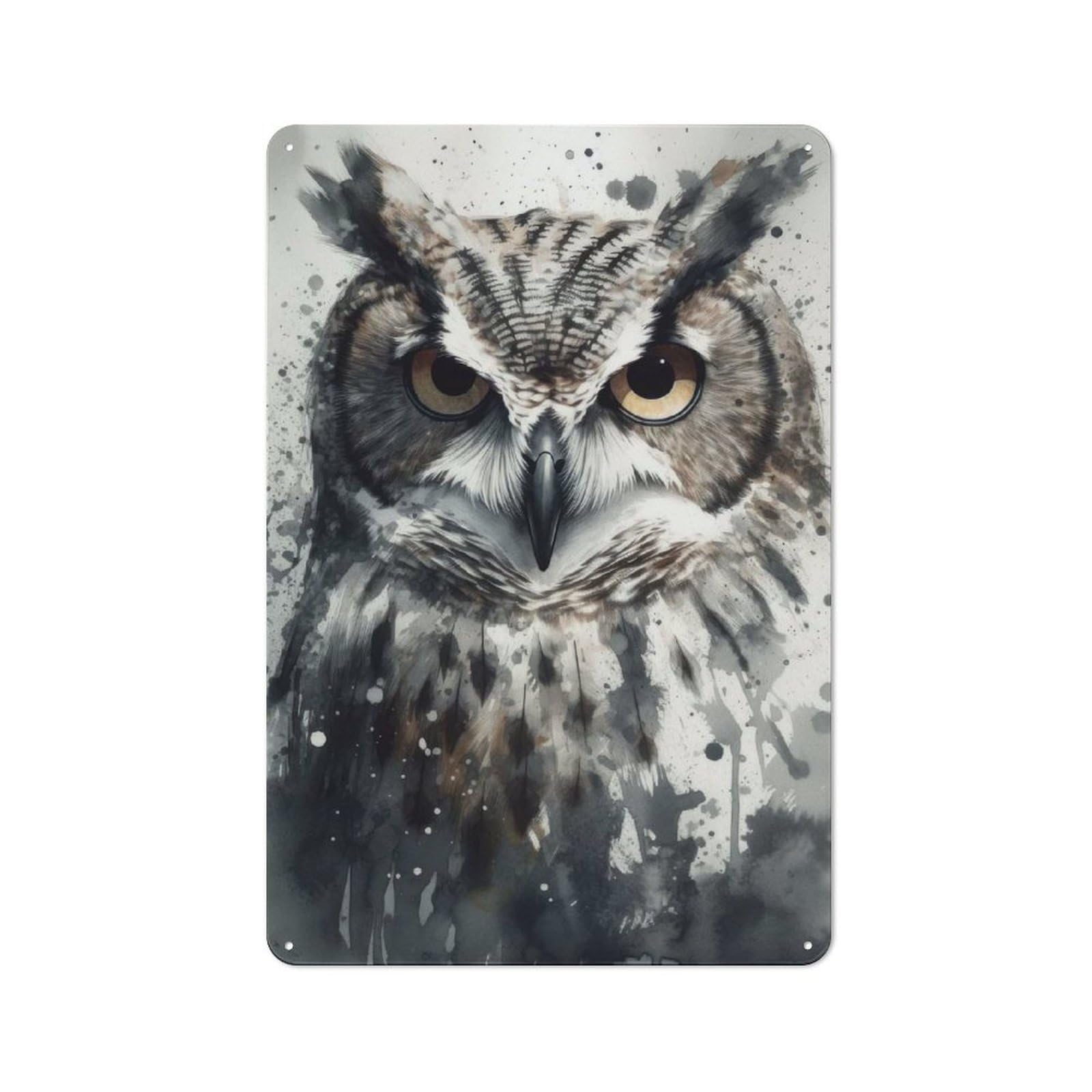 Junmoney Owl Beauty Watercolor Retro Tin Wall Plaque 30X20cm Featuring For Garage Wall, For Vintage Wall Decor Fans, For Themed Room Decoration