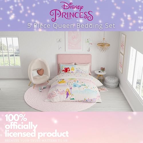 Miniatura 6 de Franco Disney Princess - Juego de sábanas y edredón súper suaves y acogedores para niños, tamaño Queen, (producto 100% con licencia oficial)