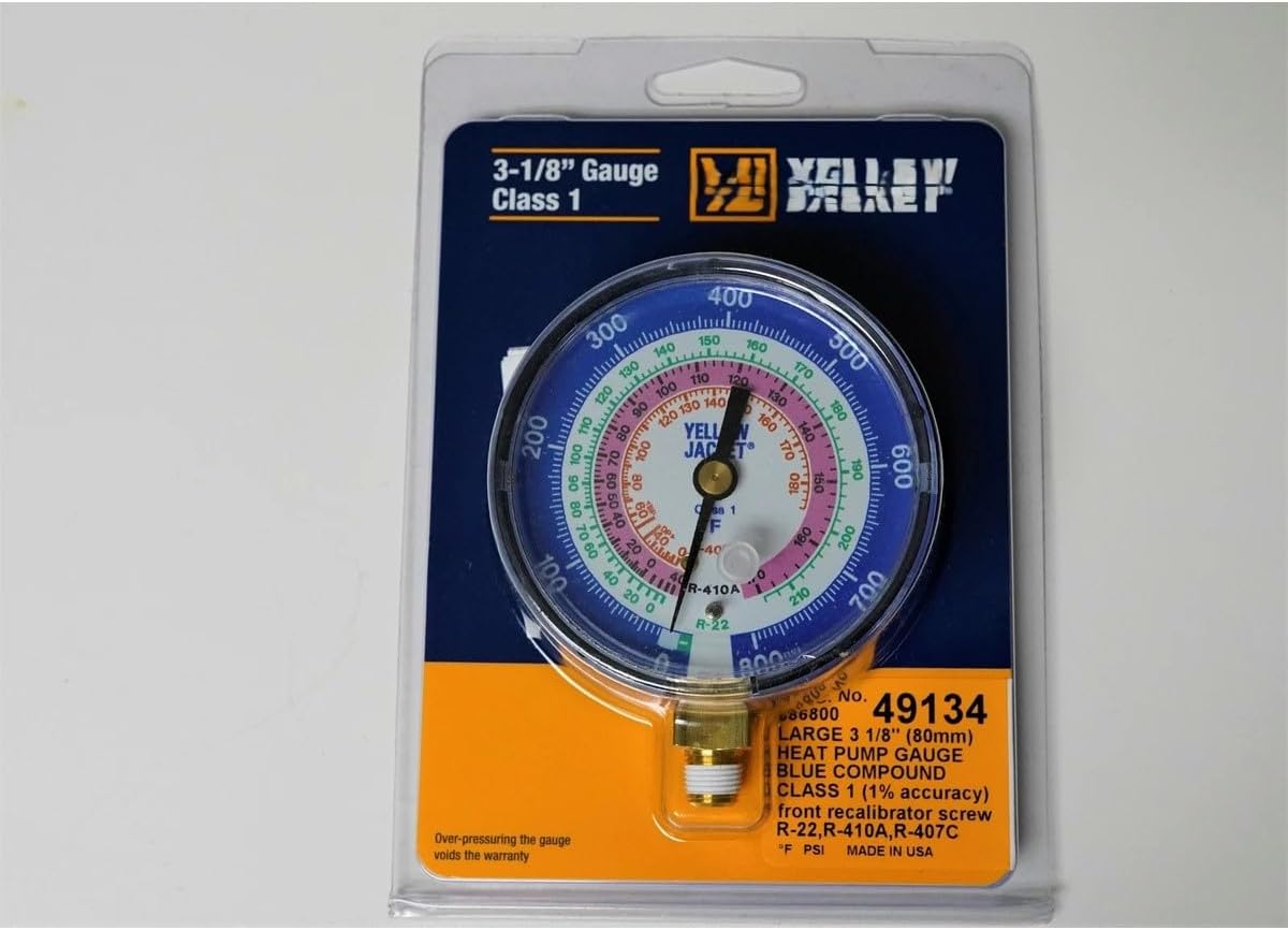 Replacement for Yellow Jacket 49134 3-1/8" Heat Pump Blue Manifold Gauge R-22/407C/410A compatible with Yellow Jacket.