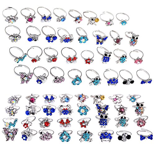 Shuning Children Kids 20pcs Cute Crystal Adjustable Rings Jewelry with Gift Bag2