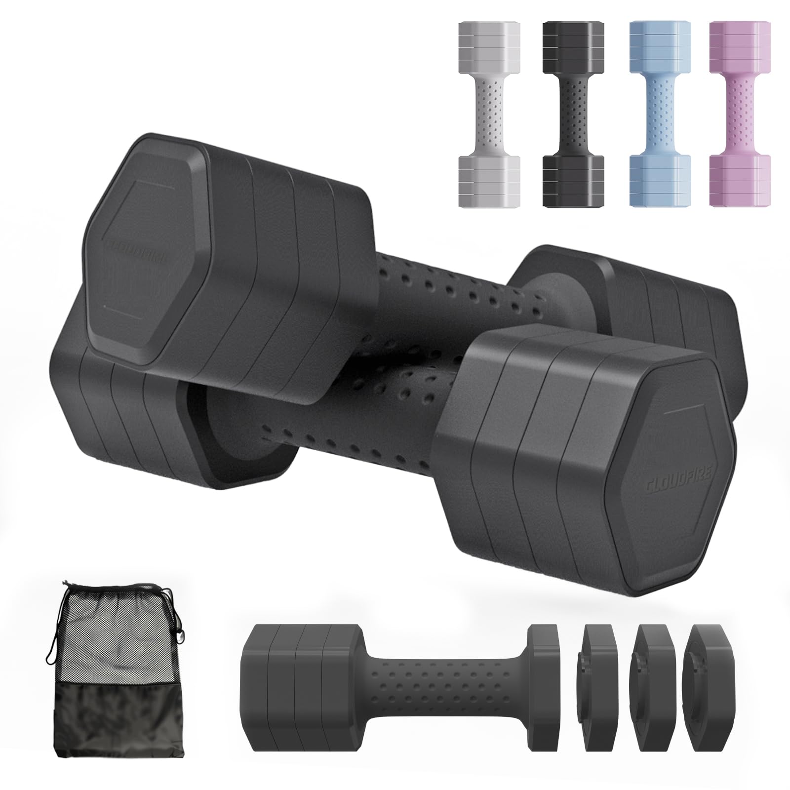 Cloudfire Adjustable Dumbbells Set,2 x 2.5kg Free Weights with Soft Grip Handle, 4-in-1 Weights Dumbbells Set,Hand Weights for Women Men,Adjustable Dumbbell Pair for Home Gym Fitness Training