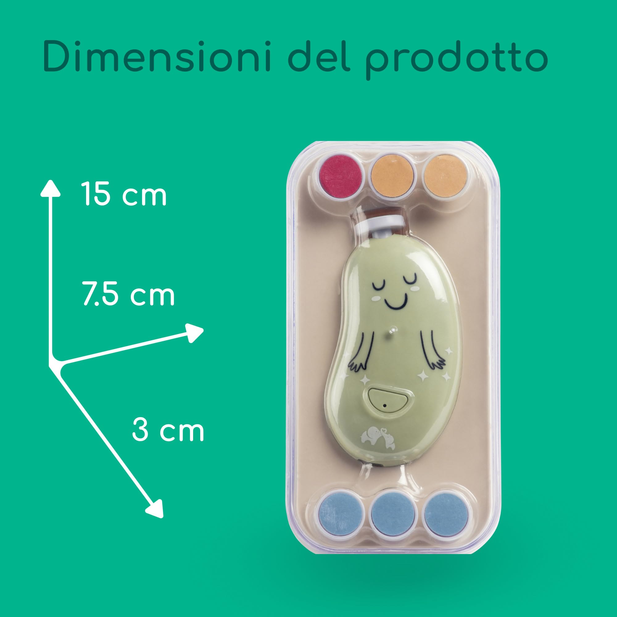 Bebeconfort Lima Elettrica per Unghie Neonato, Dalla Nascita, Neonati e Bimbi Piccoli, 7 Lime per Unghie di Varie Texture, Ricarica USB-C, 3 Velocità, Luce a LED Incorporata, Custodia Inclusa, Verde