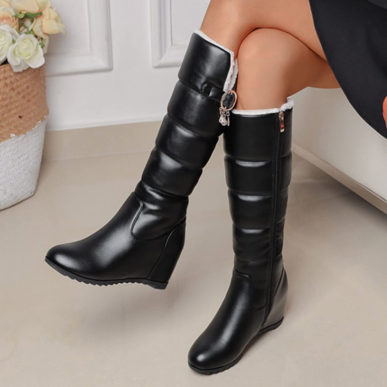 Stivali da Pioggia Donna Comfort in Pelle Antiscivolo Laterale E Lacci con Motivo Stampato metà Polpaccio Stivali Wellington Stivaletti da Donna E Lacci sotto Fashion Scarpe da
